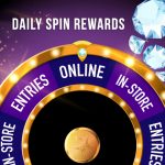 Daily Spin Rewards wheel with diamonds and Michigan Lottery logo on purple background