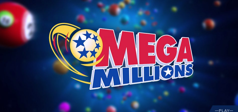 Mega Millions results logo on blurred powerball background