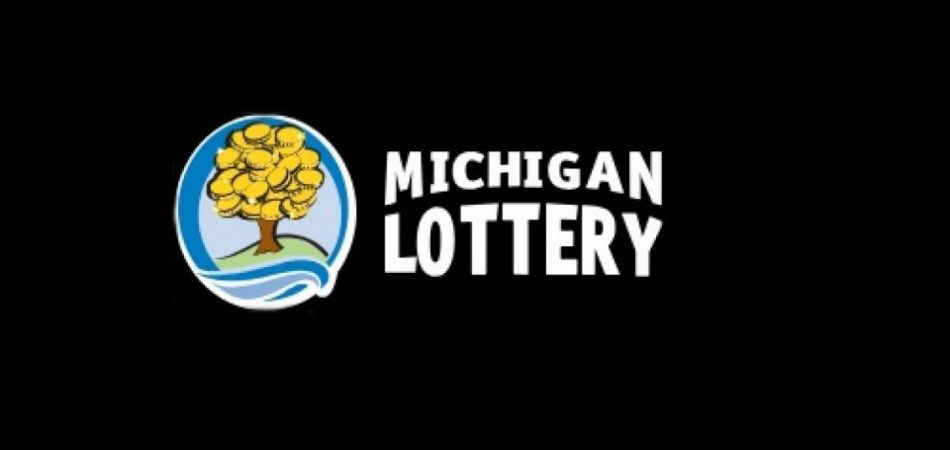 Michigan Lottery with money tree logo on black background