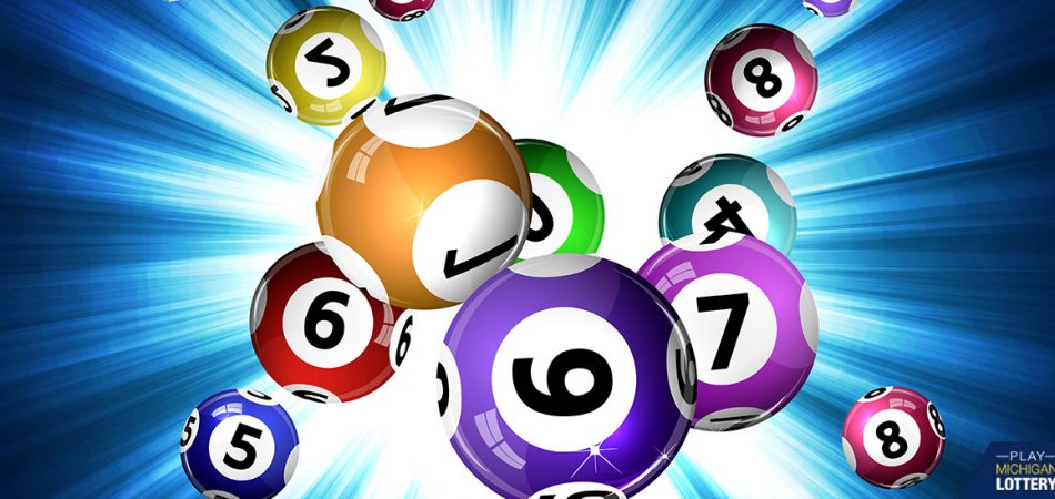 Colourful powerball on blue background